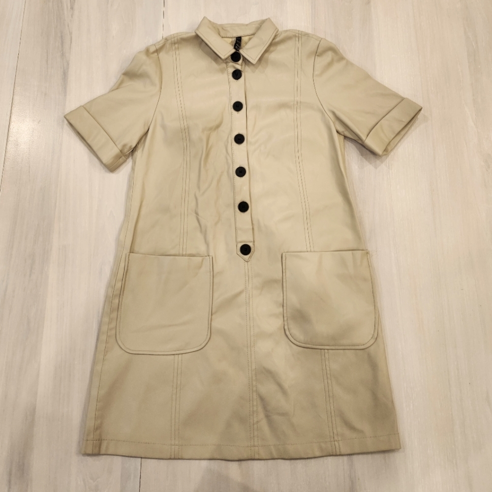 Zara trf collection faux leather button up shirt dress (M)